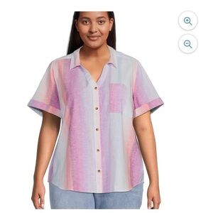 Terra & Sky Women's Plus Size Button-Down Camp Shirt multi color size 0X